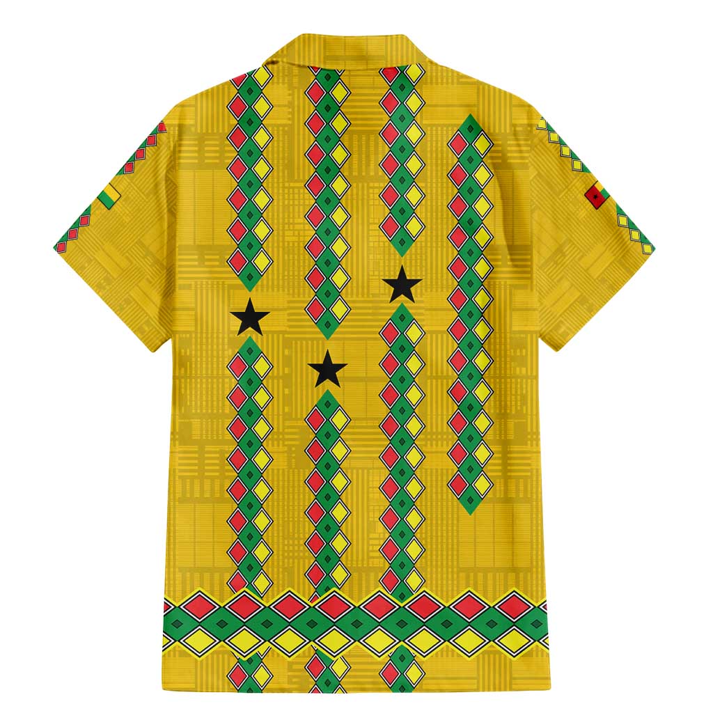 Guinea Bissau Family Matching Mermaid Dress and Hawaiian Shirt with Yellow Tribal Geometric Design and National Flag - Wonder Print Shop