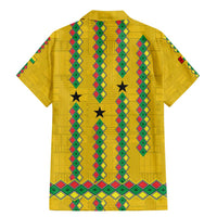 Guinea Bissau Family Matching Mermaid Dress and Hawaiian Shirt with Yellow Tribal Geometric Design and National Flag - Wonder Print Shop