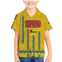 Guinea Bissau Family Matching Mermaid Dress and Hawaiian Shirt with Yellow Tribal Geometric Design and National Flag - Wonder Print Shop