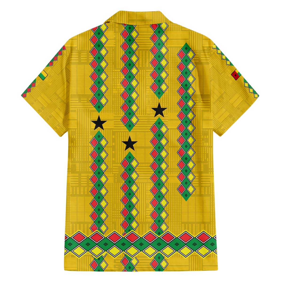 Guinea Bissau Family Matching Off The Shoulder Long Sleeve Dress and Hawaiian Shirt with Yellow Tribal Geometric Design and National Flag - Wonder Print Shop