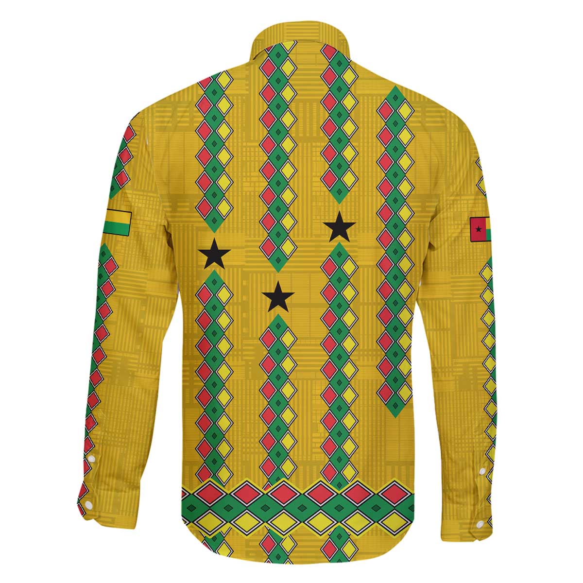 Guinea Bissau Family Matching Off The Shoulder Long Sleeve Dress and Hawaiian Shirt with Yellow Tribal Geometric Design and National Flag - Wonder Print Shop