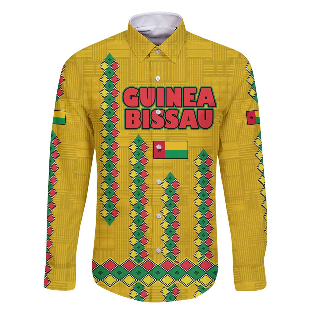 Guinea Bissau Family Matching Off Shoulder Short Dress and Hawaiian Shirt with Yellow Tribal Geometric Design and National Flag - Wonder Print Shop