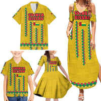 Guinea Bissau Family Matching Summer Maxi Dress and Hawaiian Shirt with Yellow Tribal Geometric Design and National Flag - Wonder Print Shop
