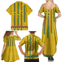 Guinea Bissau Family Matching Summer Maxi Dress and Hawaiian Shirt with Yellow Tribal Geometric Design and National Flag - Wonder Print Shop