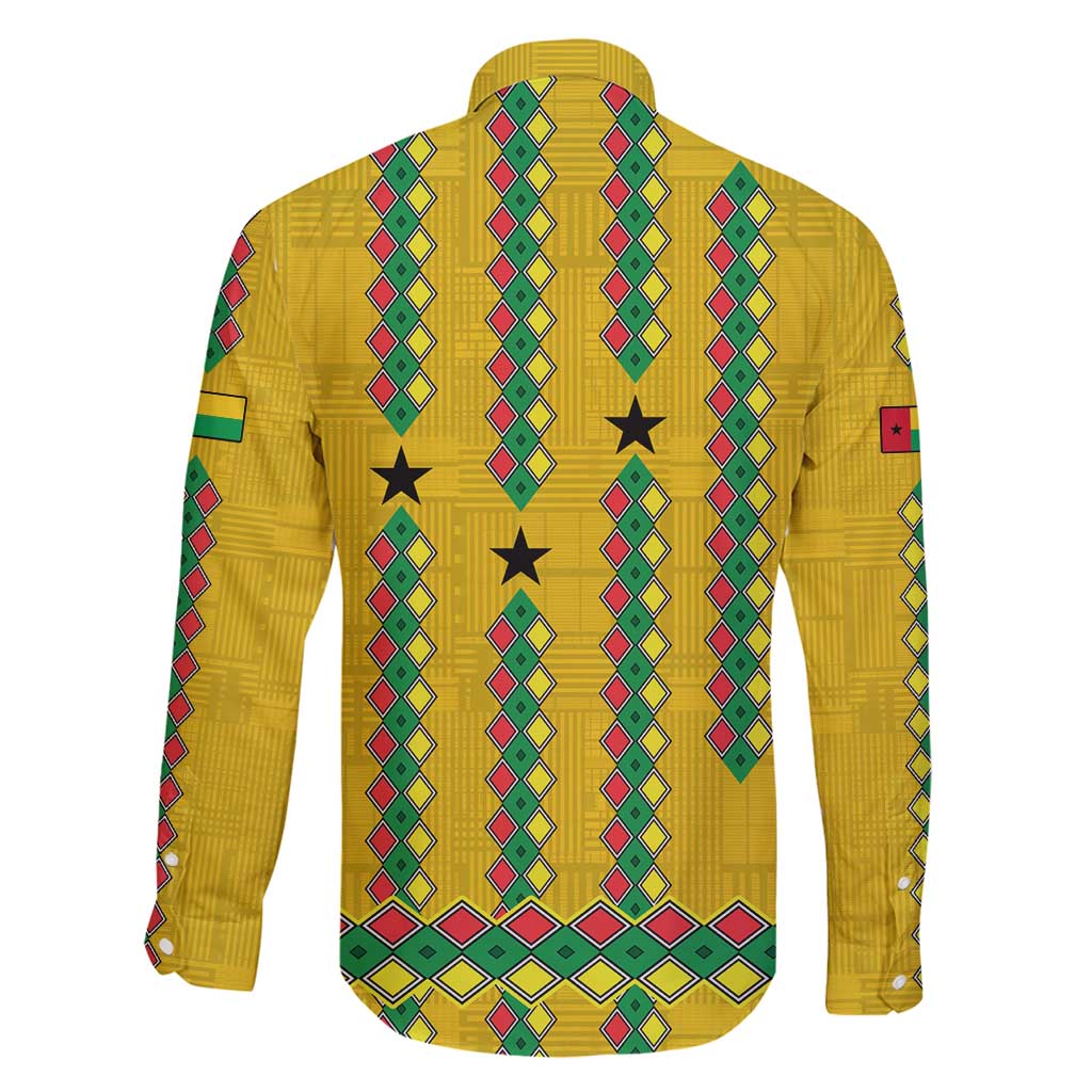 Guinea Bissau Family Matching Summer Maxi Dress and Hawaiian Shirt with Yellow Tribal Geometric Design and National Flag - Wonder Print Shop