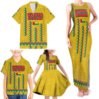Guinea Bissau Family Matching Tank Maxi Dress and Hawaiian Shirt with Yellow Tribal Geometric Design and National Flag - Wonder Print Shop