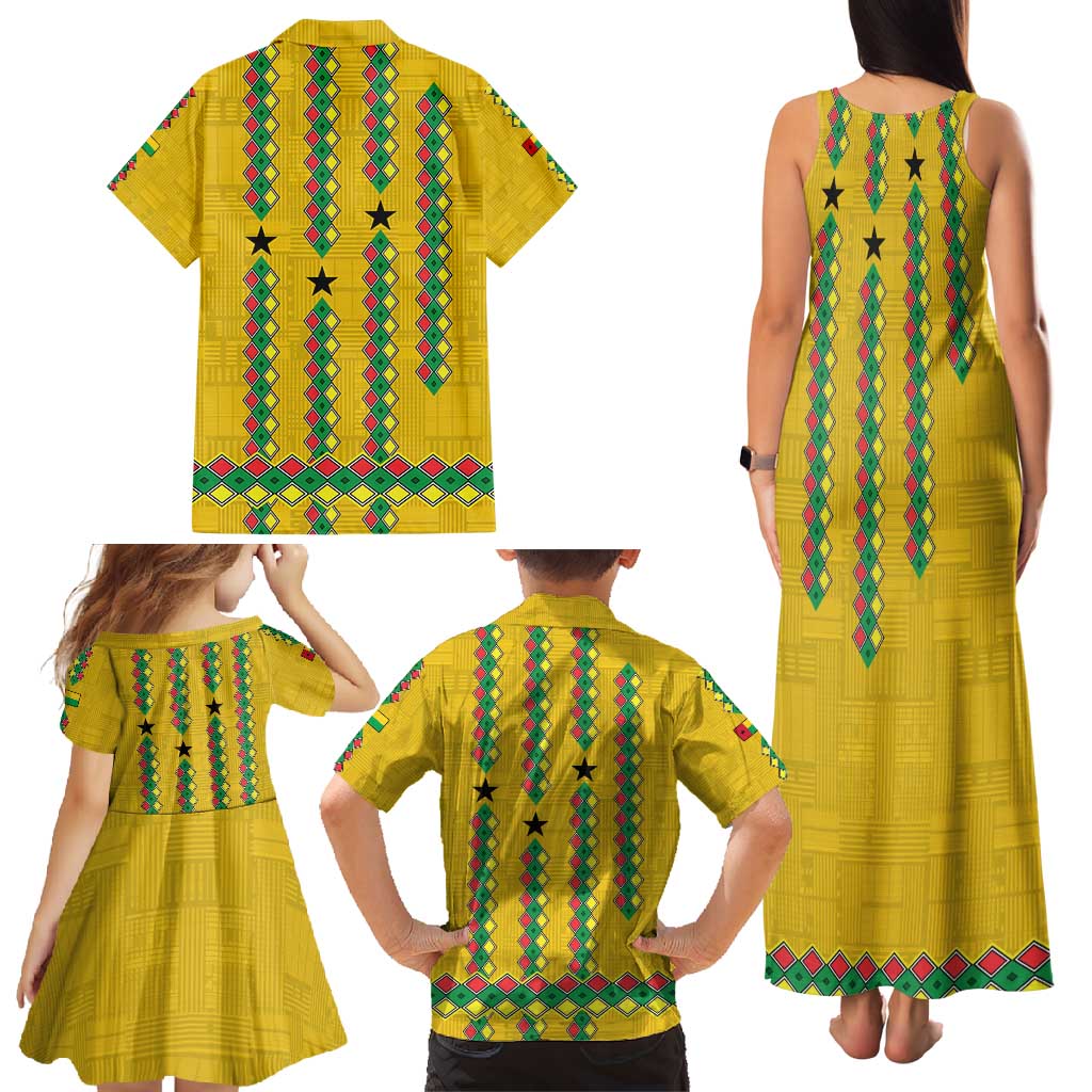 Guinea Bissau Family Matching Tank Maxi Dress and Hawaiian Shirt with Yellow Tribal Geometric Design and National Flag - Wonder Print Shop