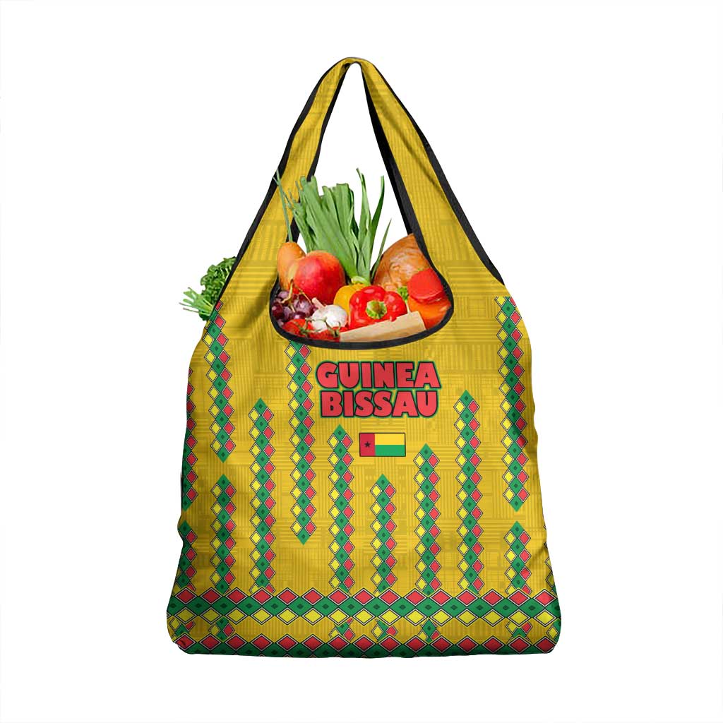 Guinea Bissau Grocery Bag with Yellow Tribal Geometric Design and National Flag - Wonder Print Shop