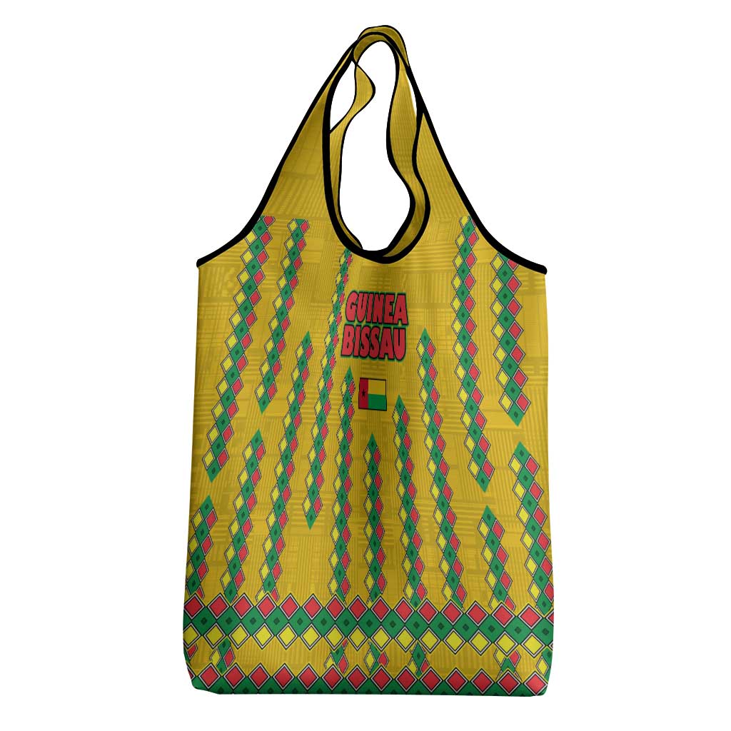 Guinea Bissau Grocery Bag with Yellow Tribal Geometric Design and National Flag - Wonder Print Shop