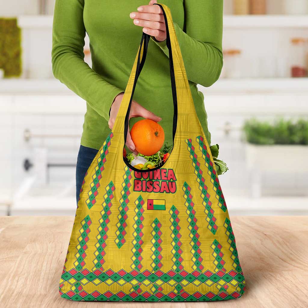 Guinea Bissau Grocery Bag with Yellow Tribal Geometric Design and National Flag - Wonder Print Shop