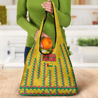 Guinea Bissau Grocery Bag with Yellow Tribal Geometric Design and National Flag - Wonder Print Shop