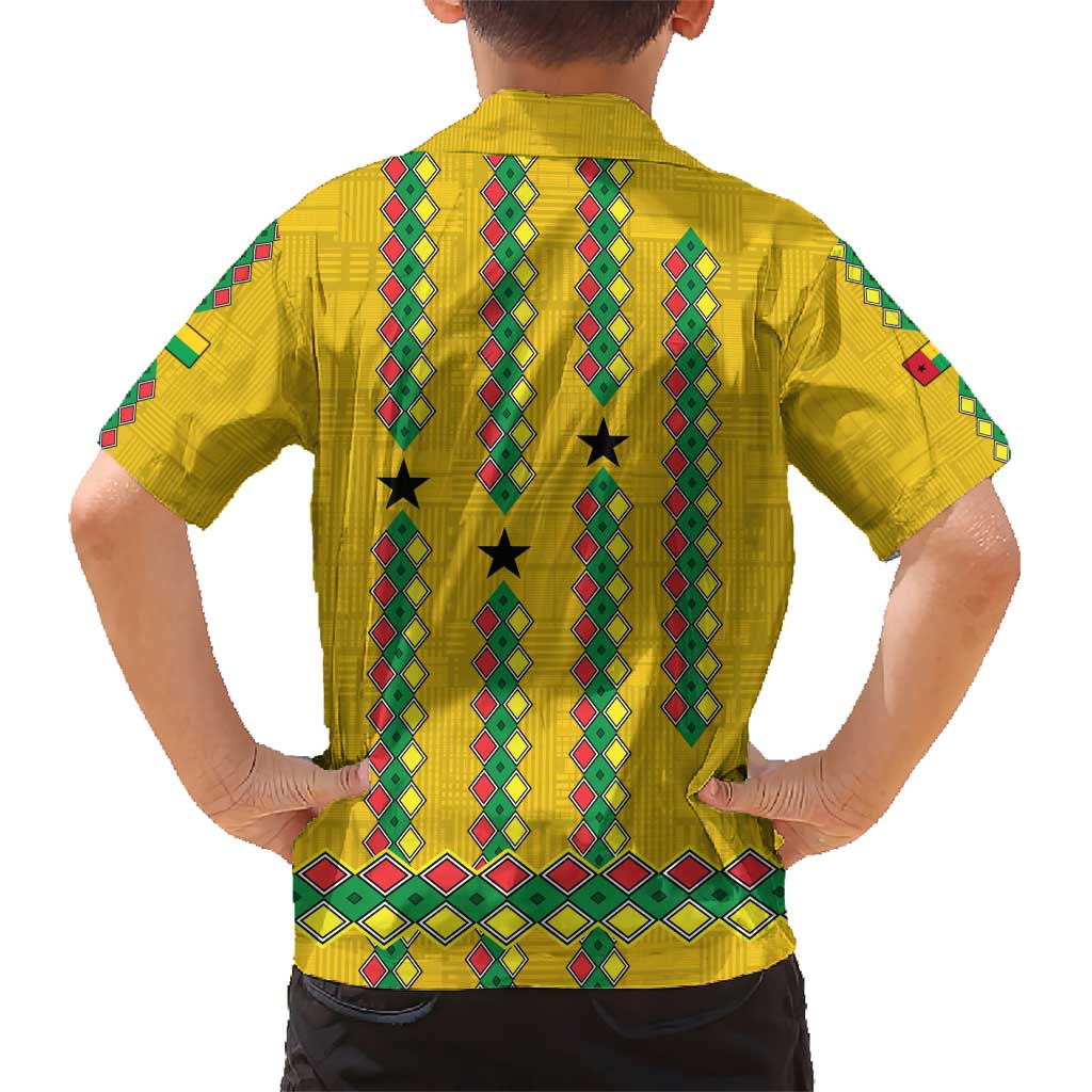 Guinea Bissau Hawaiian Shirt with Yellow Tribal Geometric Design and National Flag - Wonder Print Shop