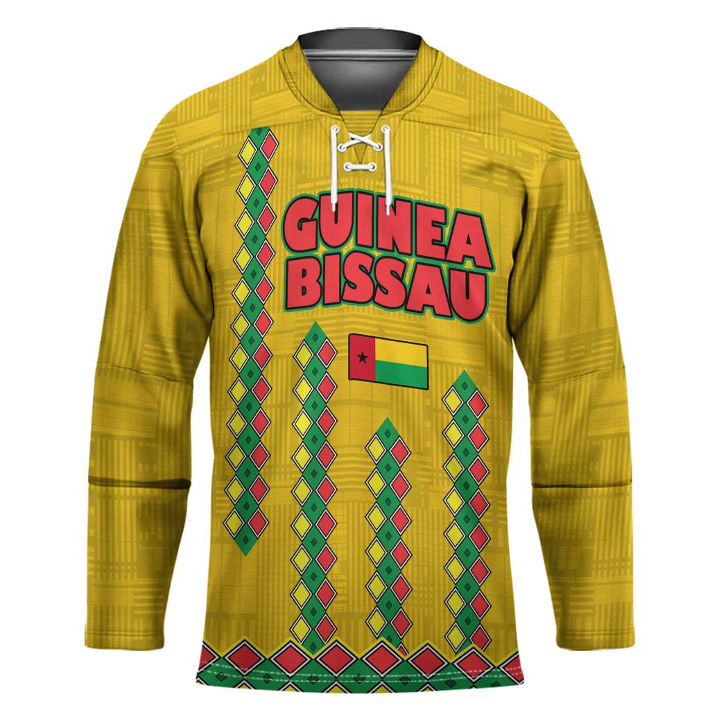 Guinea Bissau Hockey Jersey with Yellow Tribal Geometric Design and National Flag - Wonder Print Shop