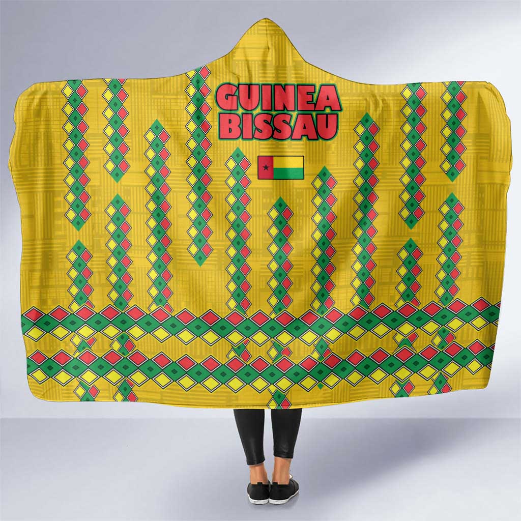 Guinea Bissau Hooded Blanket with Yellow Tribal Geometric Design and National Flag - Wonder Print Shop