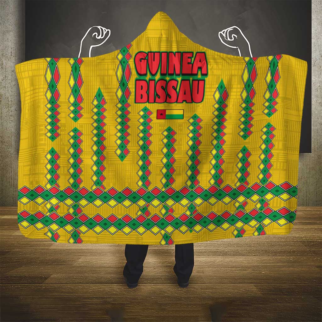 Guinea Bissau Hooded Blanket with Yellow Tribal Geometric Design and National Flag - Wonder Print Shop