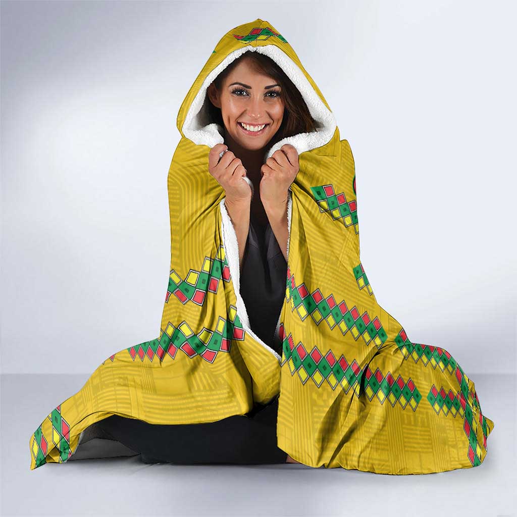Guinea Bissau Hooded Blanket with Yellow Tribal Geometric Design and National Flag - Wonder Print Shop