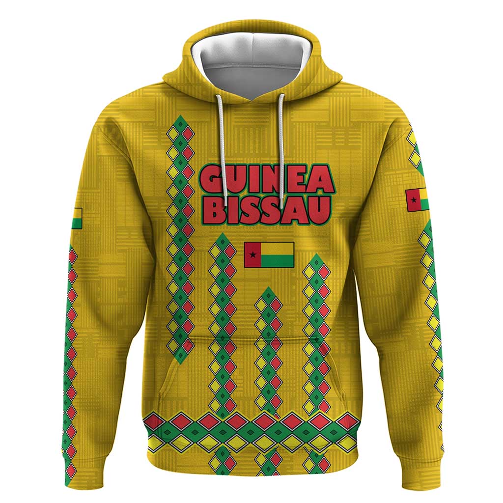 Guinea Bissau Hoodie with Yellow Tribal Geometric Design and National Flag - Wonder Print Shop