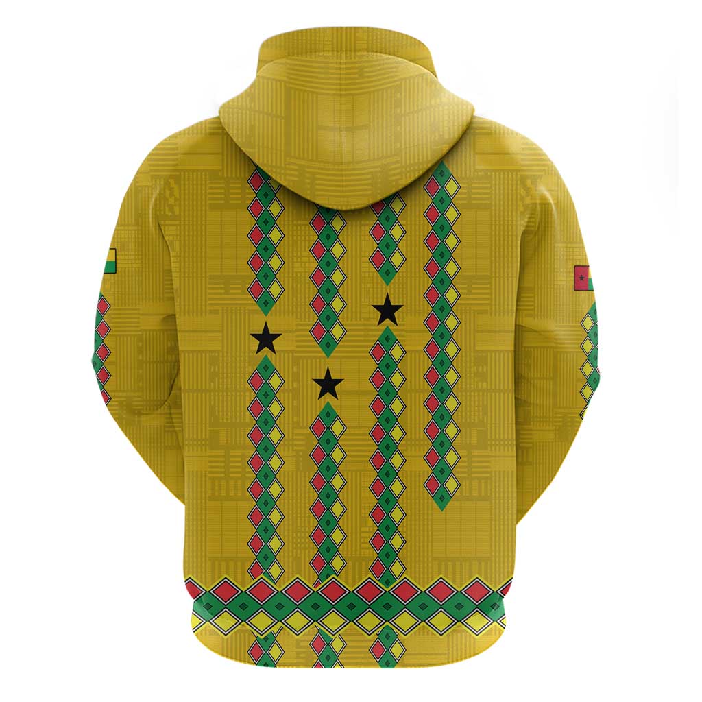 Guinea Bissau Hoodie with Yellow Tribal Geometric Design and National Flag - Wonder Print Shop