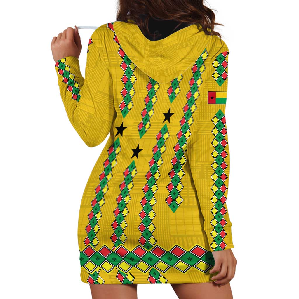 Guinea Bissau Hoodie Dress with Yellow Tribal Geometric Design and National Flag - Wonder Print Shop