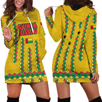 Guinea Bissau Hoodie Dress with Yellow Tribal Geometric Design and National Flag - Wonder Print Shop