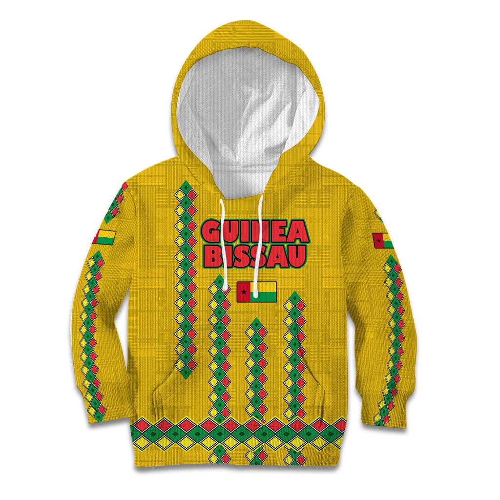 Guinea Bissau Kid Hoodie with Yellow Tribal Geometric Design and National Flag - Wonder Print Shop