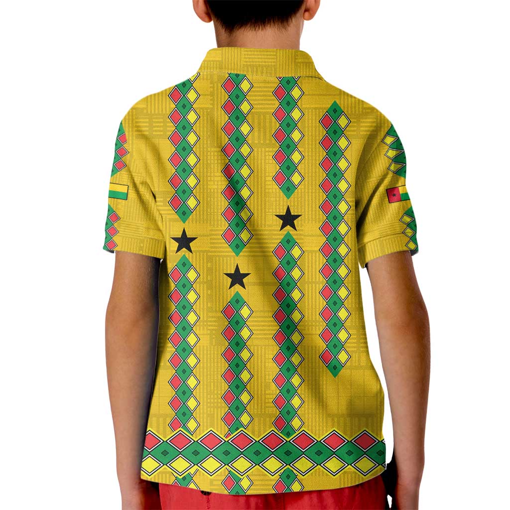 Guinea Bissau Kid Polo Shirt with Yellow Tribal Geometric Design and National Flag - Wonder Print Shop
