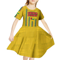 Guinea Bissau Kid Short Sleeve Dress with Yellow Tribal Geometric Design and National Flag - Wonder Print Shop