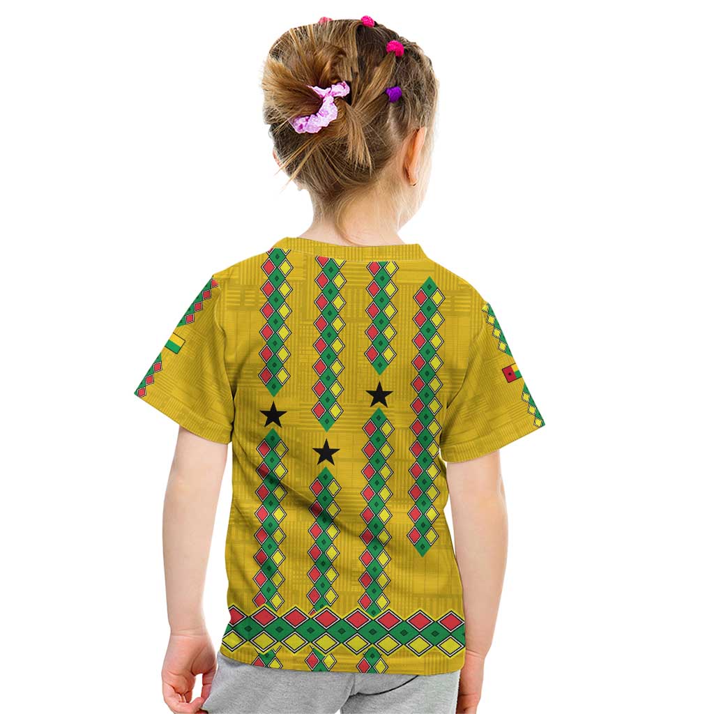 Guinea Bissau Kid T Shirt with Yellow Tribal Geometric Design and National Flag - Wonder Print Shop