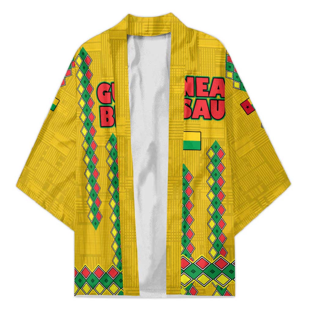 Guinea Bissau Kimono with Yellow Tribal Geometric Design and National Flag - Wonder Print Shop