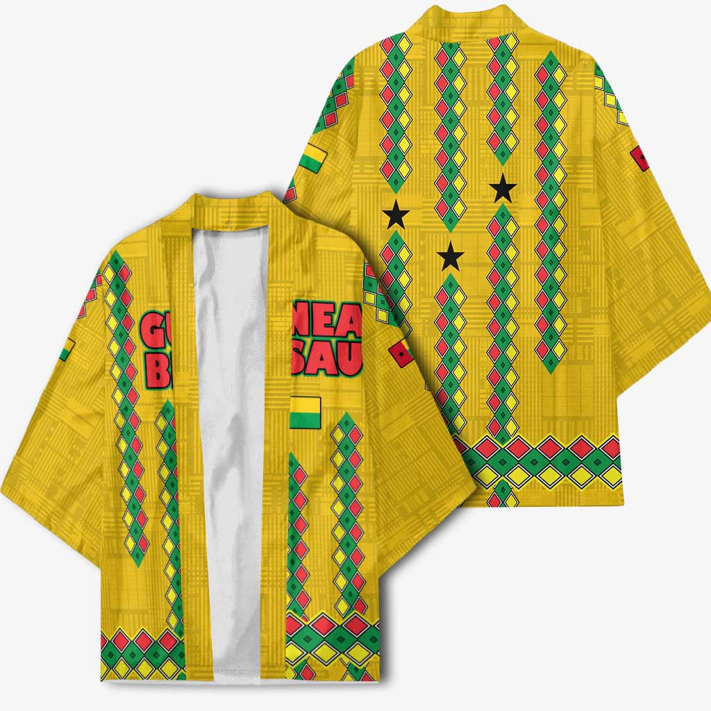 Guinea Bissau Kimono with Yellow Tribal Geometric Design and National Flag - Wonder Print Shop