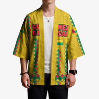 Guinea Bissau Kimono with Yellow Tribal Geometric Design and National Flag - Wonder Print Shop