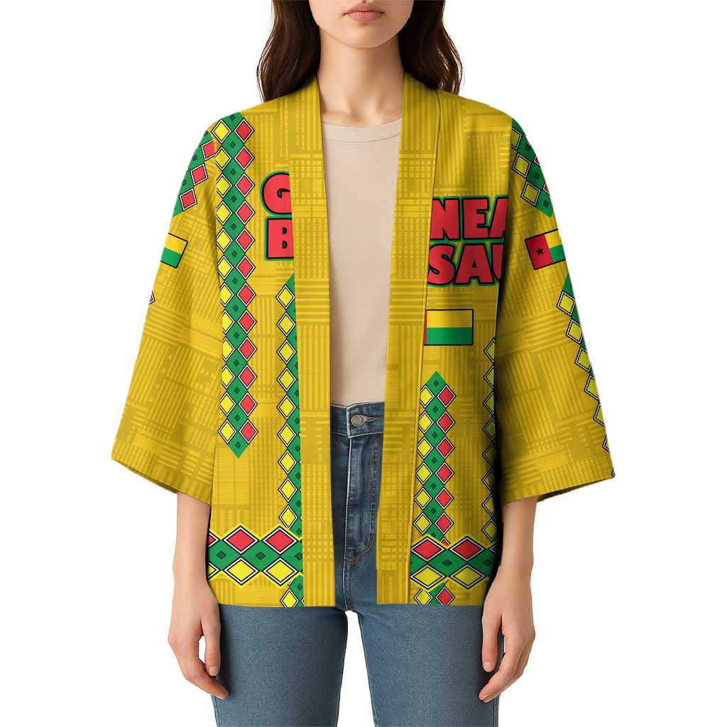 Guinea Bissau Kimono with Yellow Tribal Geometric Design and National Flag - Wonder Print Shop