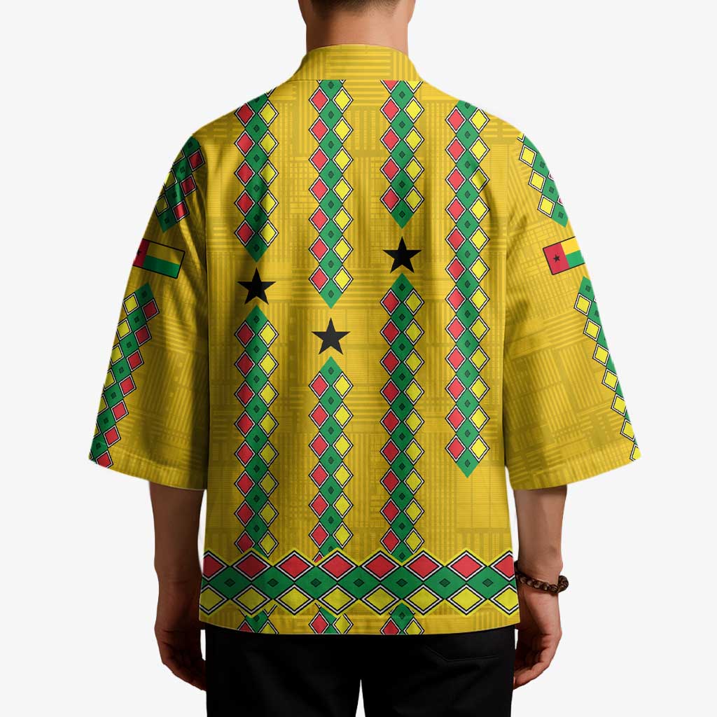 Guinea Bissau Kimono with Yellow Tribal Geometric Design and National Flag - Wonder Print Shop