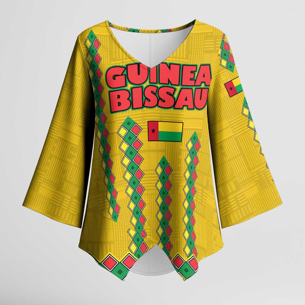 Guinea Bissau Kimono Sleeve Blouse with Yellow Tribal Geometric Design and National Flag - Wonder Print Shop