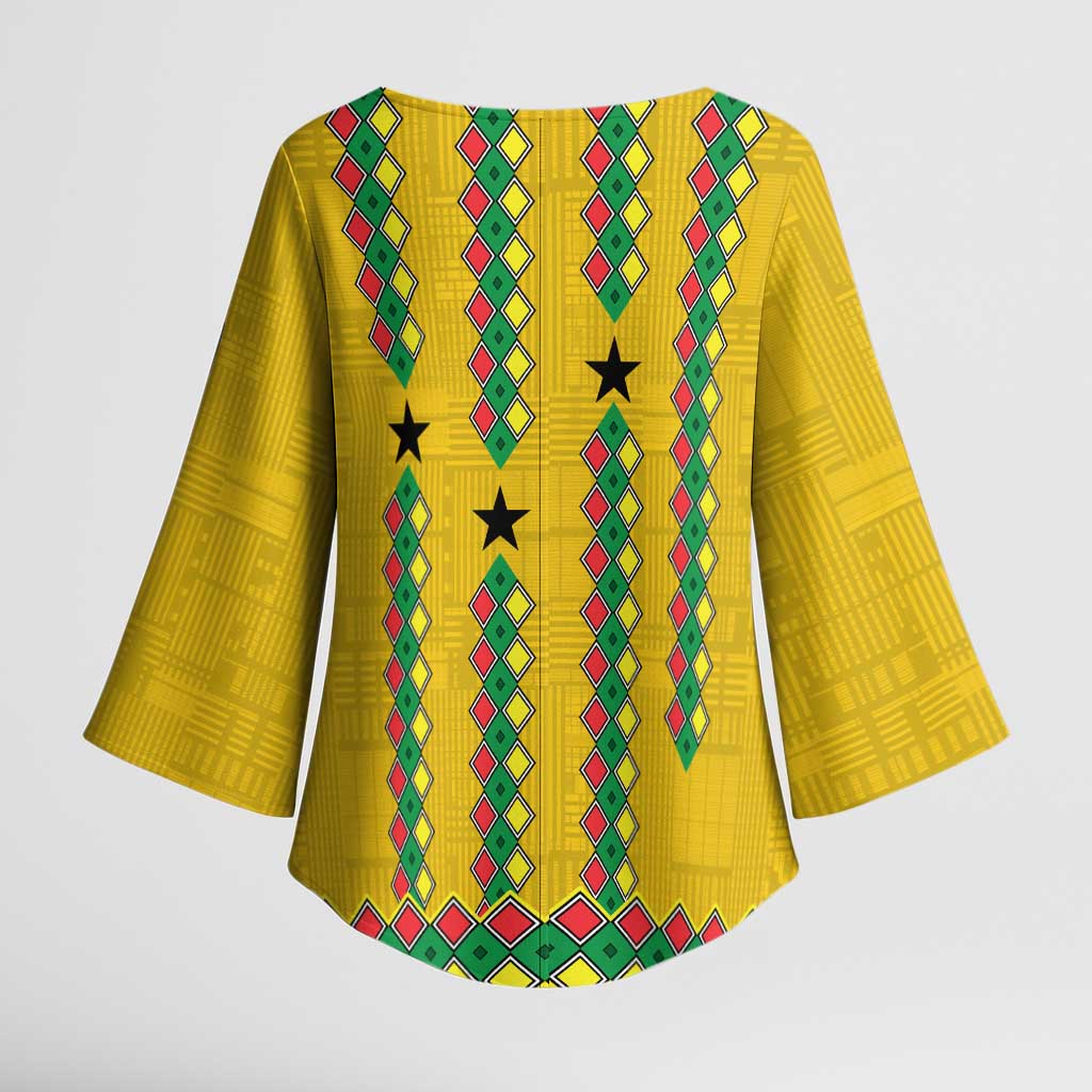 Guinea Bissau Kimono Sleeve Blouse with Yellow Tribal Geometric Design and National Flag - Wonder Print Shop