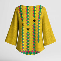 Guinea Bissau Kimono Sleeve Blouse with Yellow Tribal Geometric Design and National Flag - Wonder Print Shop
