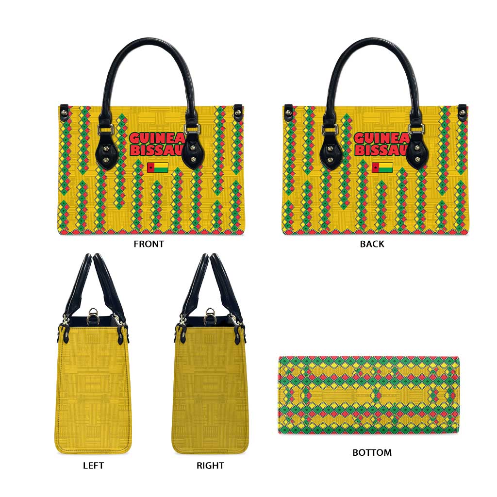 Guinea Bissau Leather Bag with Yellow Tribal Geometric Design and National Flag - Wonder Print Shop