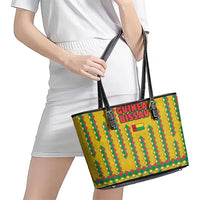 Guinea Bissau Leather Tote Bag with Yellow Tribal Geometric Design and National Flag - Wonder Print Shop