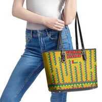 Guinea Bissau Leather Tote Bag with Yellow Tribal Geometric Design and National Flag - Wonder Print Shop