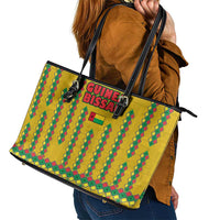 Guinea Bissau Leather Tote Bag with Yellow Tribal Geometric Design and National Flag - Wonder Print Shop