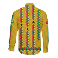 Guinea Bissau Long Sleeve Button Shirt with Yellow Tribal Geometric Design and National Flag - Wonder Print Shop