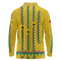 Guinea Bissau Long Sleeve Polo Shirt with Yellow Tribal Geometric Design and National Flag - Wonder Print Shop