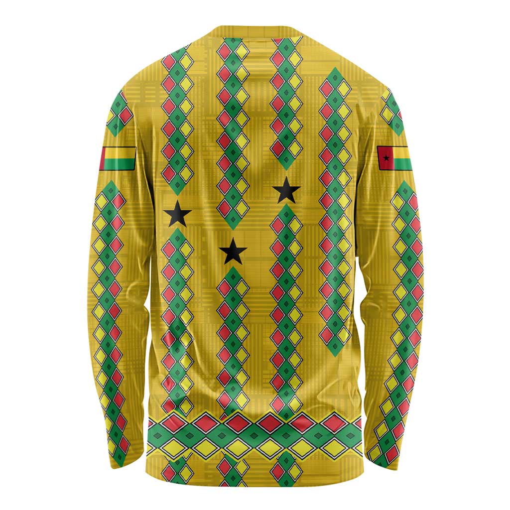 Guinea Bissau Long Sleeve Shirt with Yellow Tribal Geometric Design and National Flag - Wonder Print Shop