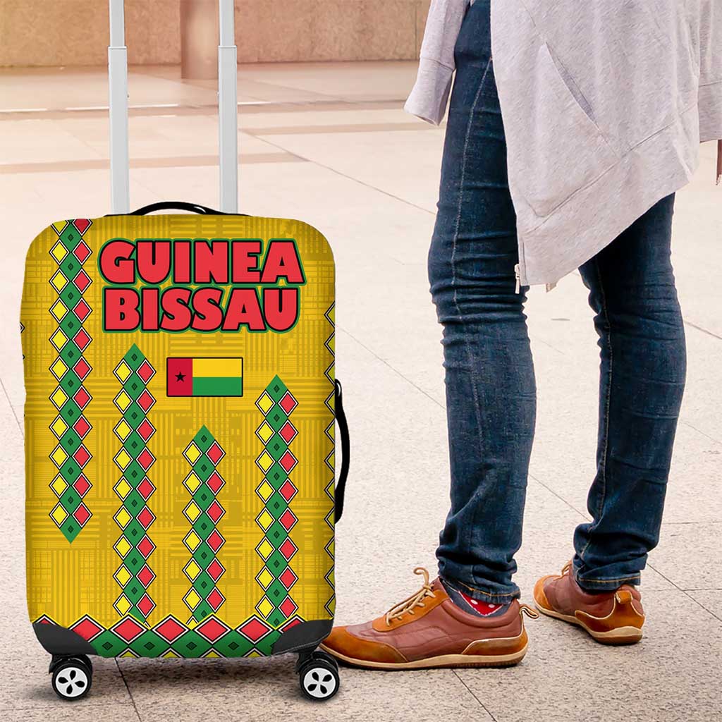 Guinea Bissau Luggage Cover with Yellow Tribal Geometric Design and National Flag - Wonder Print Shop
