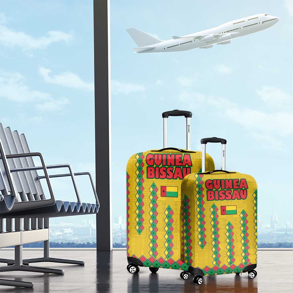 Guinea Bissau Luggage Cover with Yellow Tribal Geometric Design and National Flag - Wonder Print Shop