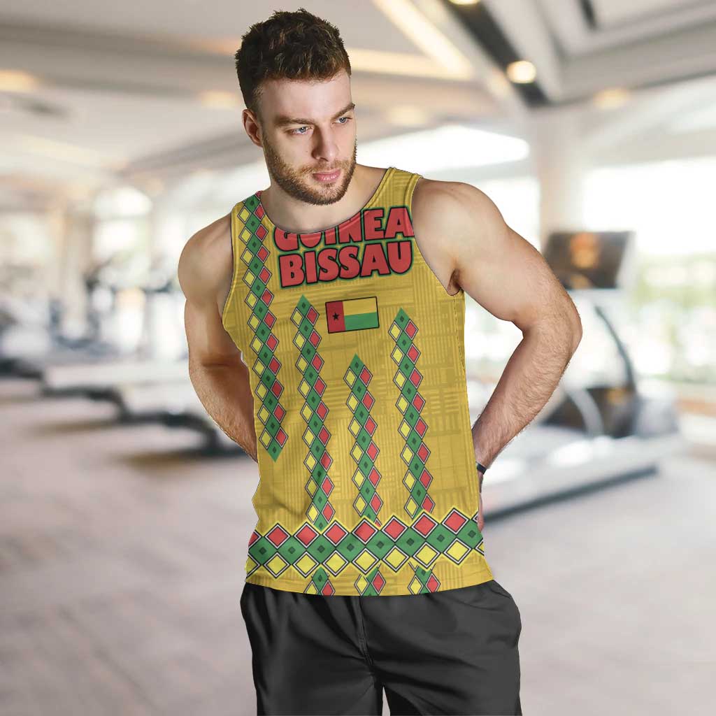 Guinea Bissau Men Tank Top with Yellow Tribal Geometric Design and National Flag - Wonder Print Shop