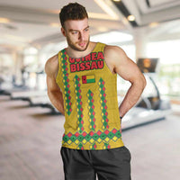 Guinea Bissau Men Tank Top with Yellow Tribal Geometric Design and National Flag - Wonder Print Shop
