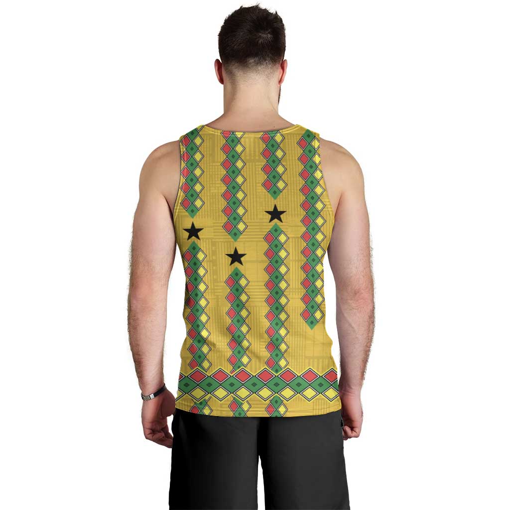 Guinea Bissau Men Tank Top with Yellow Tribal Geometric Design and National Flag - Wonder Print Shop
