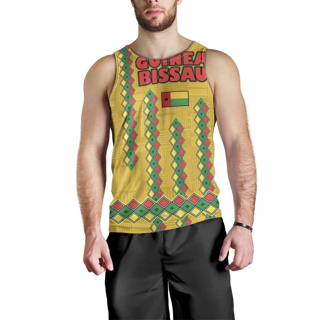 Guinea Bissau Men Tank Top with Yellow Tribal Geometric Design and National Flag - Wonder Print Shop