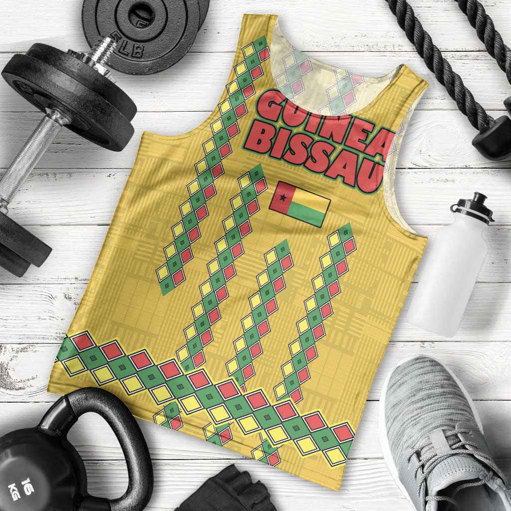 Guinea Bissau Men Tank Top with Yellow Tribal Geometric Design and National Flag - Wonder Print Shop